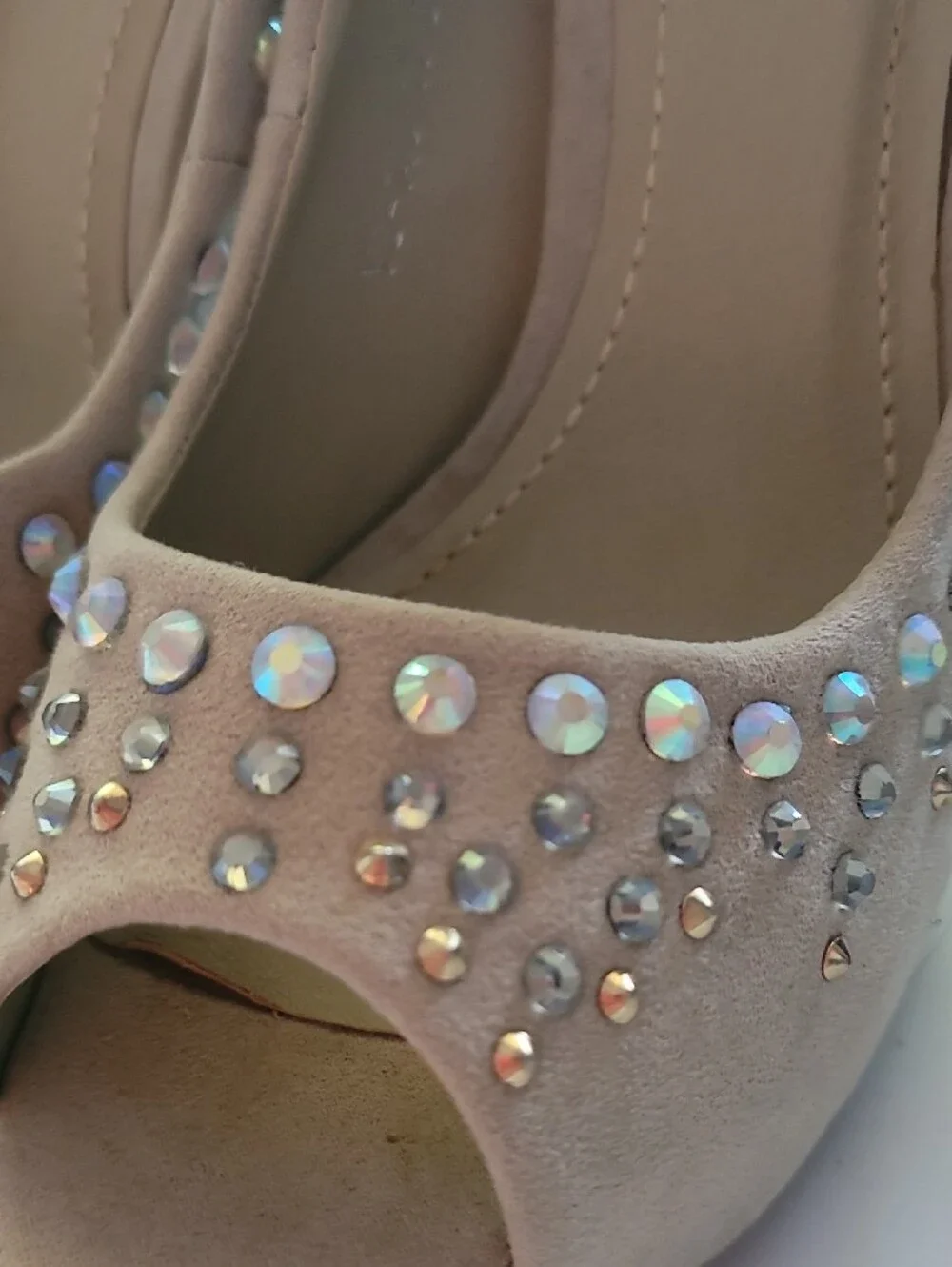 Nude Peep-Toe  Suede AB Crystal Embellished Pumps Size 8.5 EU39